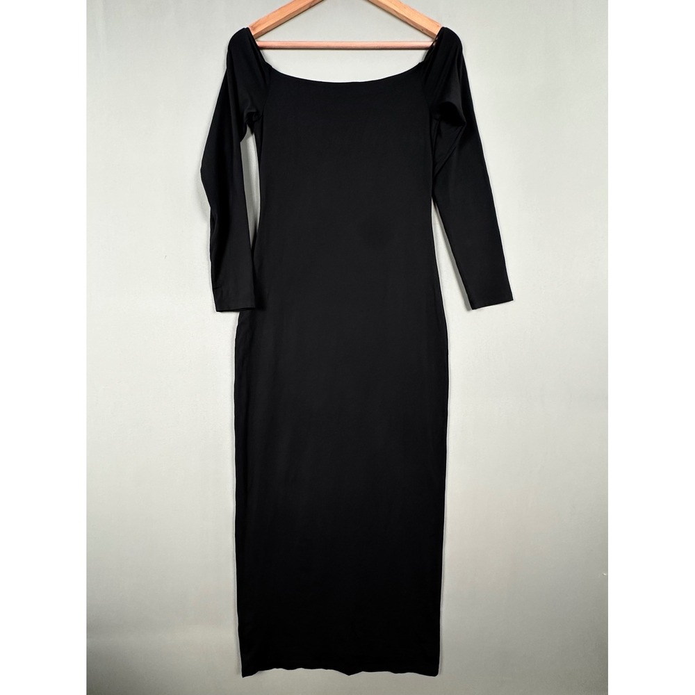 Aritzia Contour Off-Shoulder Maxi Dress Black Long Sleeve Bodycon Large 120815 - Picture 4 of 12